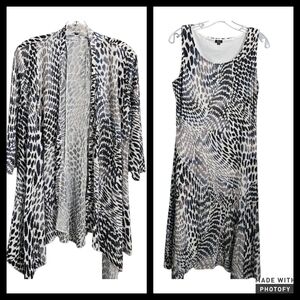 Shana Black and Gray Animal Print Asymmetrical Maxi Dress With Matching Cardigan